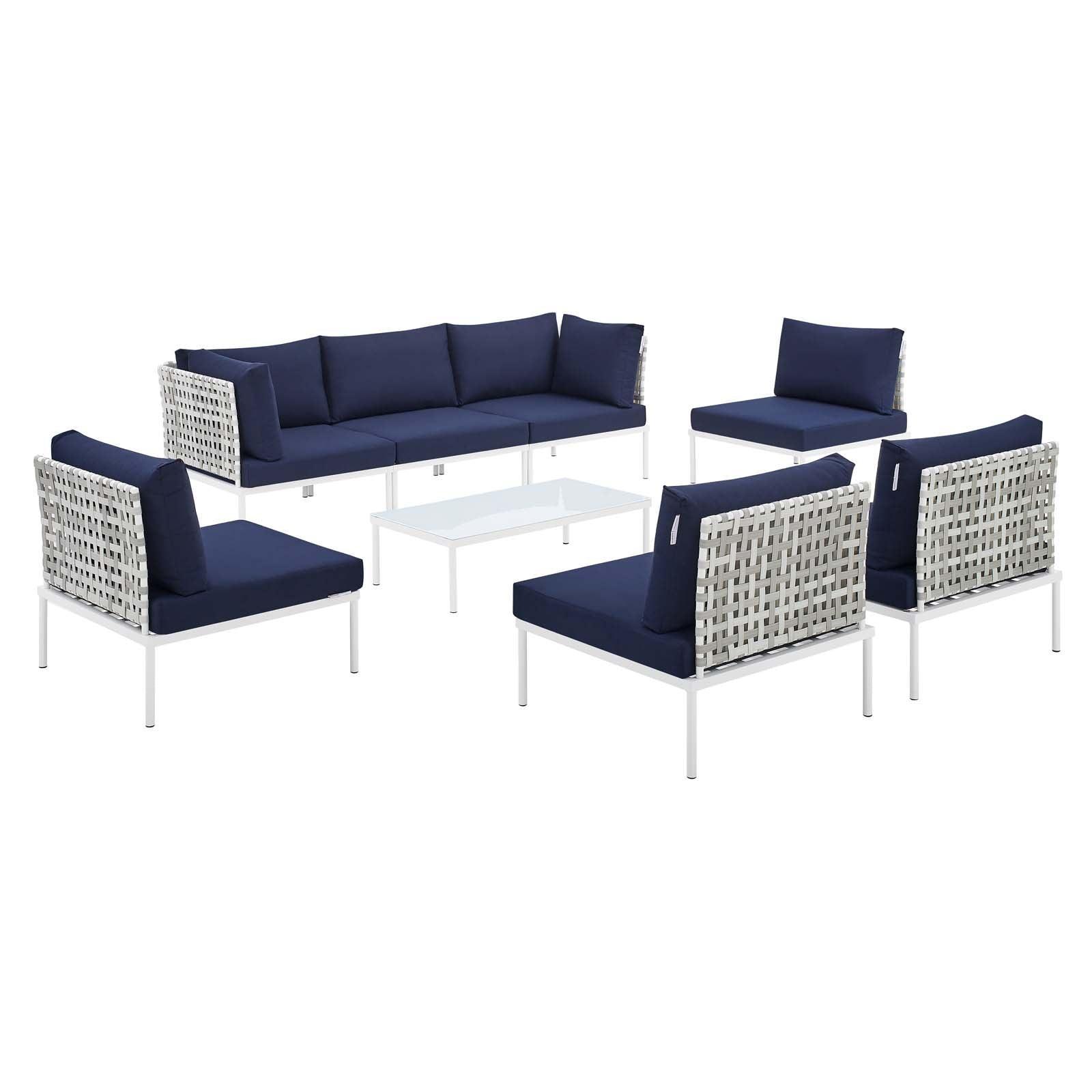 Modway Harmony 8-Piece Sunbrella® Basket Weave Outdoor Patio Aluminum Sectional Sofa Set FredCo