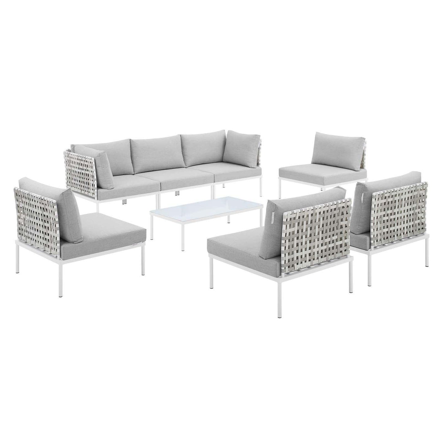 Modway Harmony 8-Piece Sunbrella® Basket Weave Outdoor Patio Aluminum Sectional Sofa Set FredCo