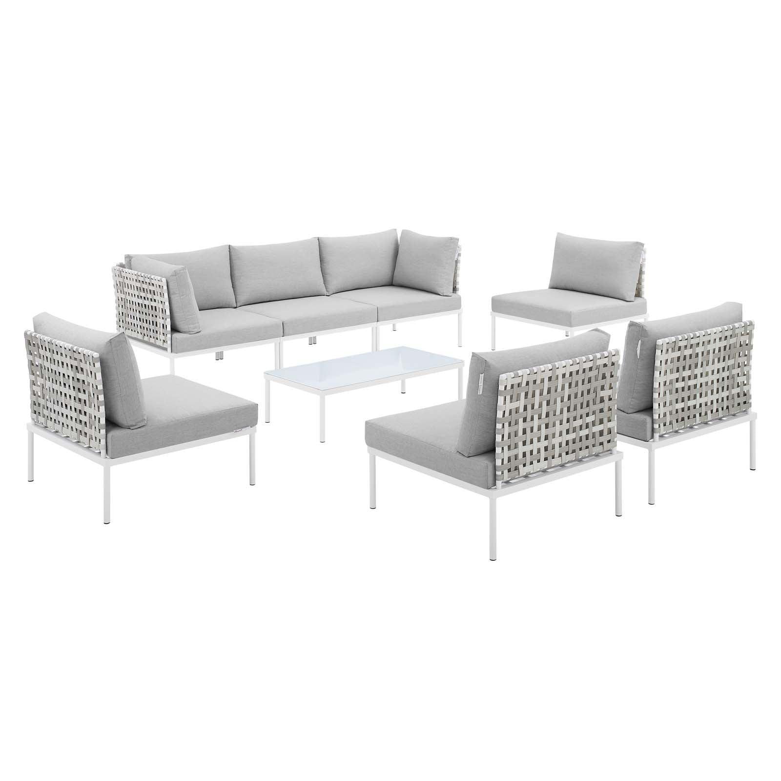 Modway Harmony 8-Piece Sunbrella® Basket Weave Outdoor Patio Aluminum Sectional Sofa Set FredCo