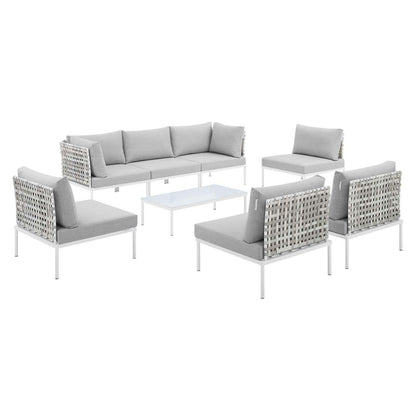 Modway Harmony 8-Piece Sunbrella® Basket Weave Outdoor Patio Aluminum Sectional Sofa Set FredCo
