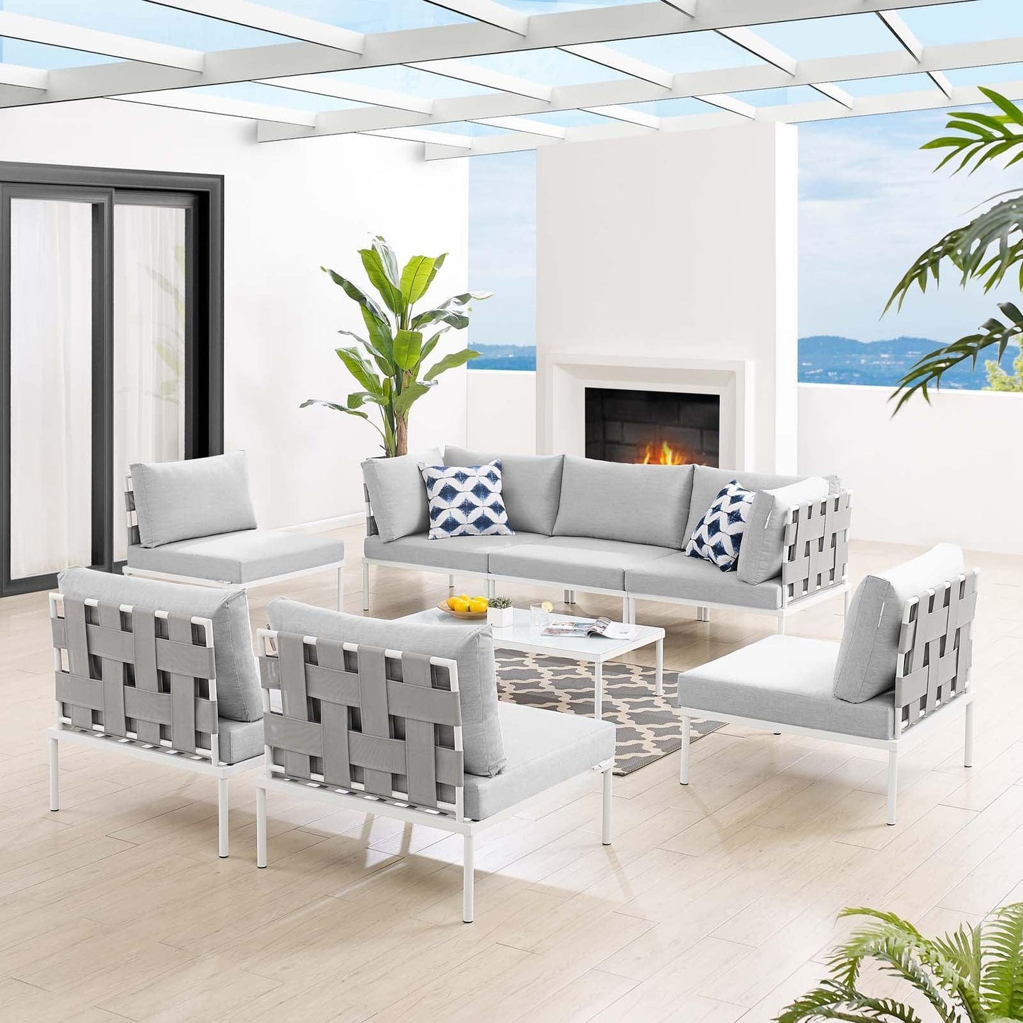 Modway Harmony 8-Piece Sunbrella® Outdoor Patio All Mesh Sectional Sofa Set FredCo