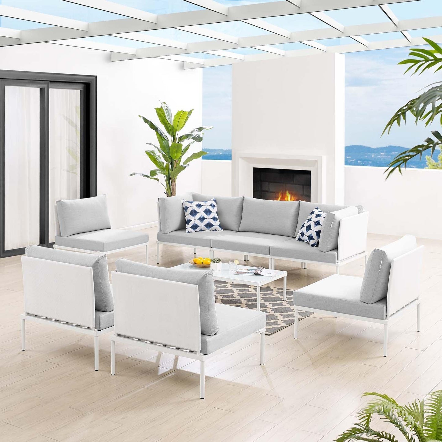 Modway Harmony 8-Piece Sunbrella® Outdoor Patio Aluminum Sectional Sofa Set FredCo