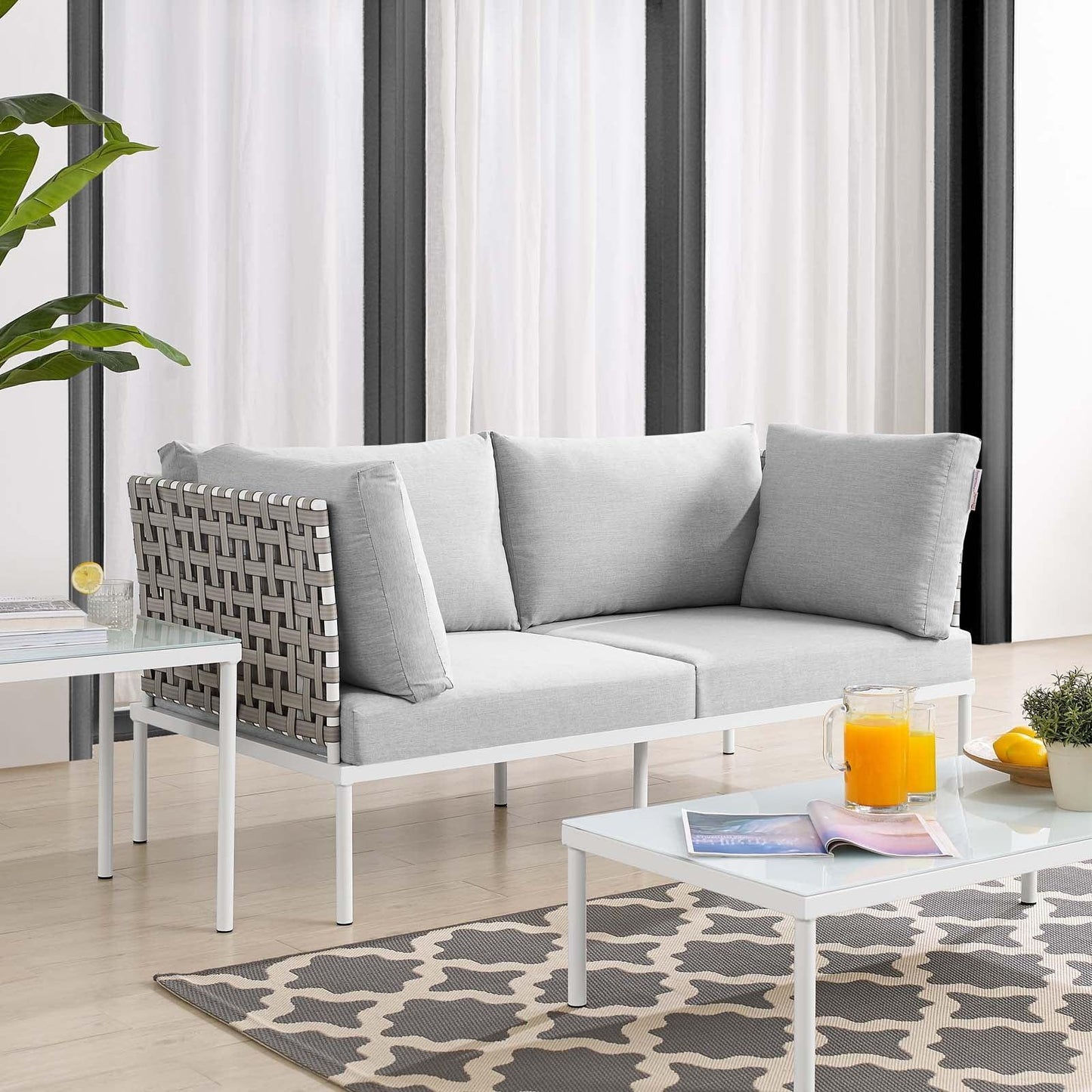 Modway Harmony Sunbrella® Basket Weave Outdoor Patio Aluminum Loveseat FredCo