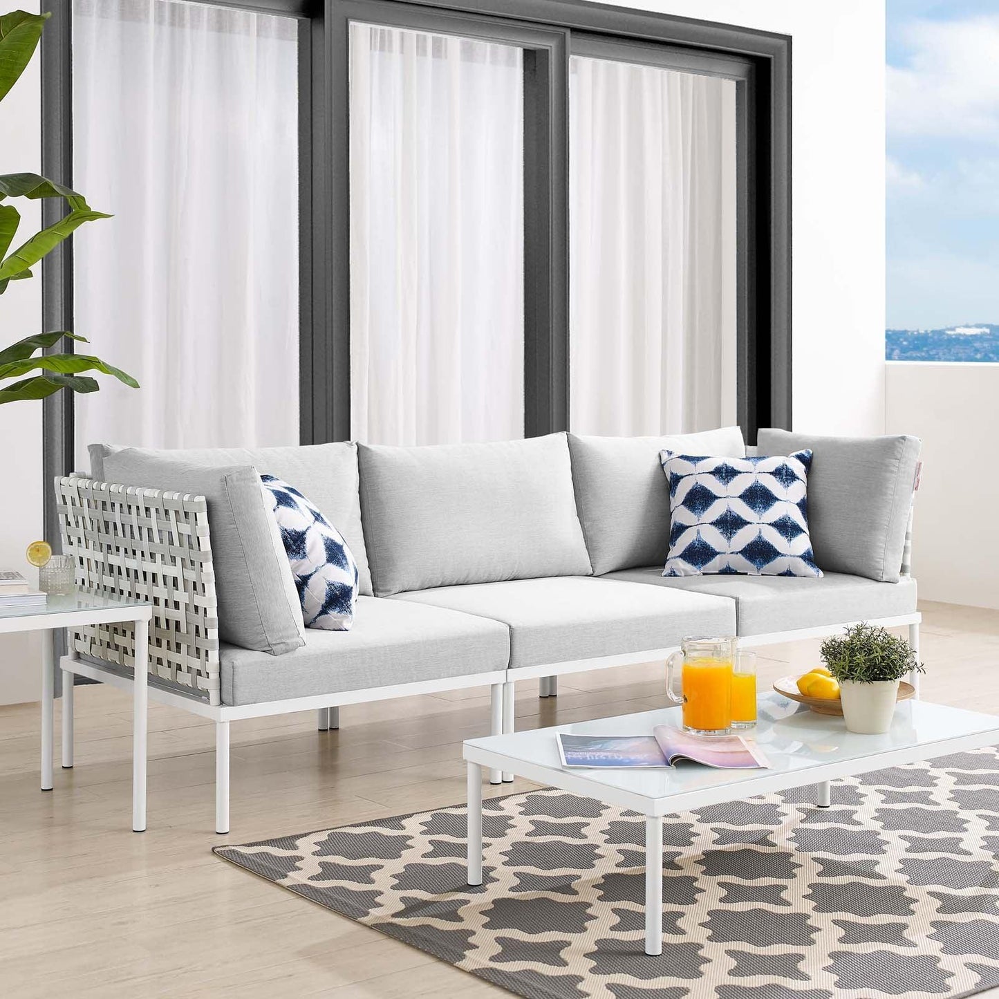 Modway Harmony Sunbrella® Basket Weave Outdoor Patio Aluminum Sofa FredCo