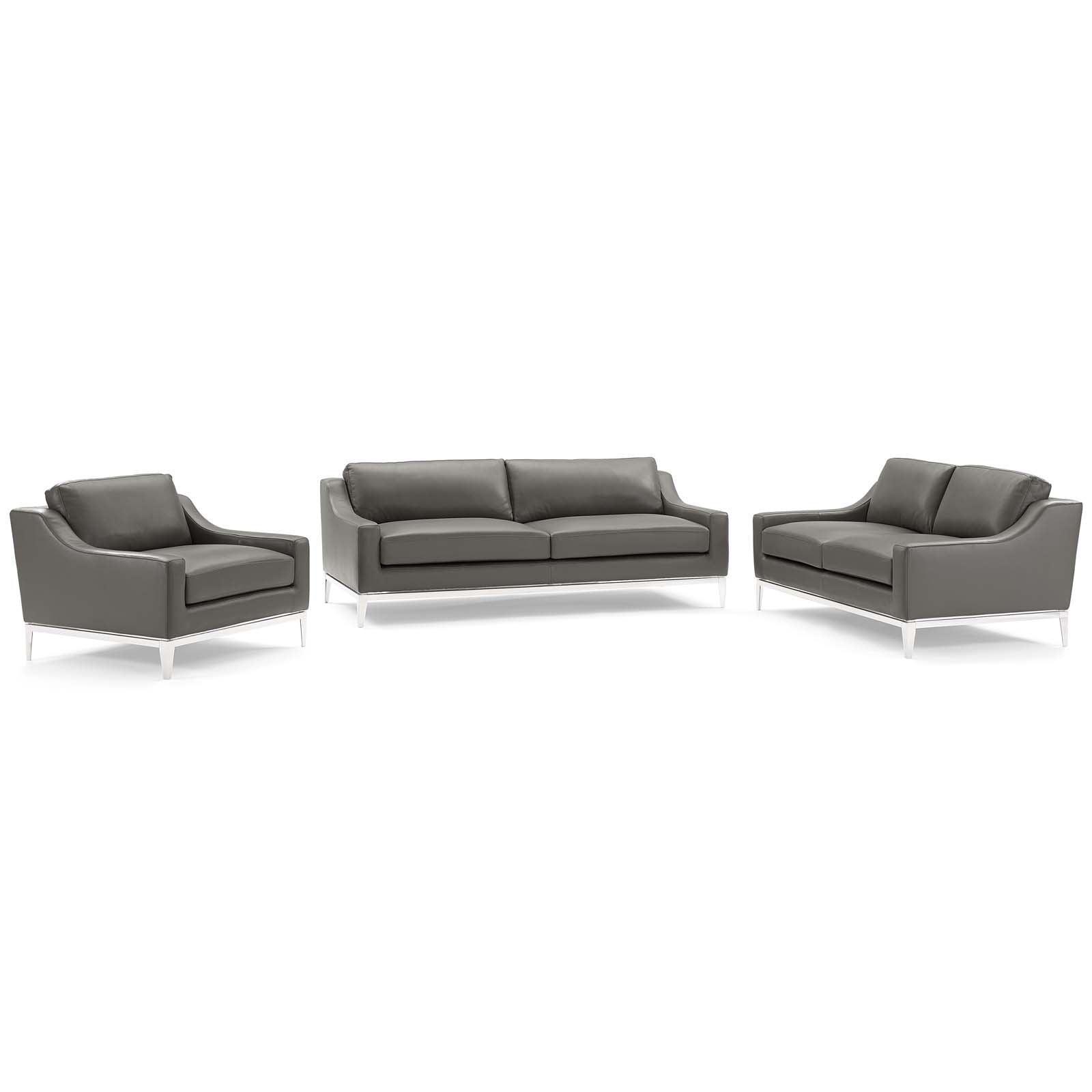 Modway Harness 3 Piece Stainless Steel Base Leather Set FredCo