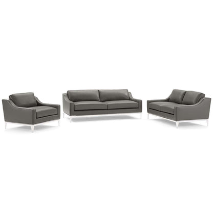 Modway Harness 3 Piece Stainless Steel Base Leather Set FredCo