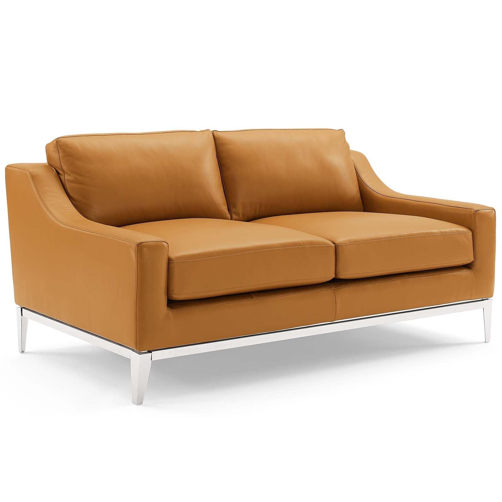 Modway Harness 64" Stainless Steel Base Leather Loveseat FredCo