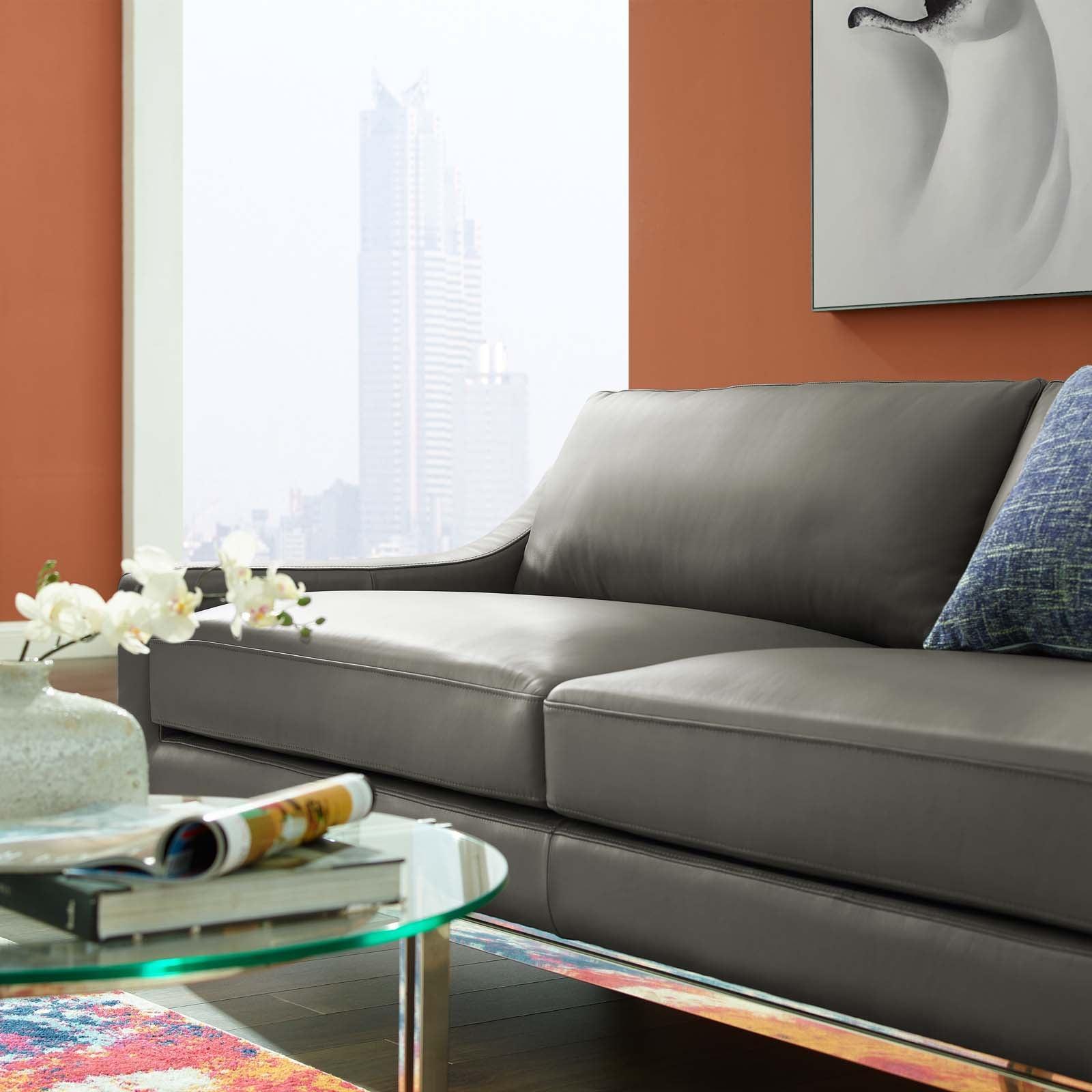Modway Harness 83.5" Stainless Steel Base Leather Sofa FredCo