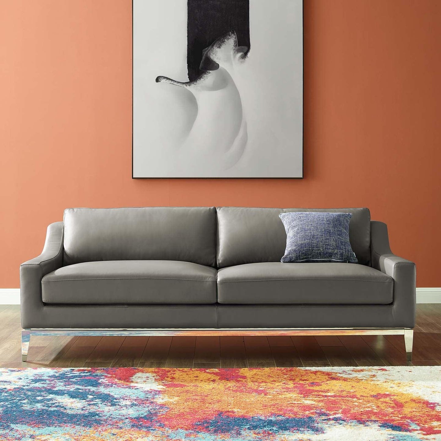 Modway Harness 83.5" Stainless Steel Base Leather Sofa FredCo