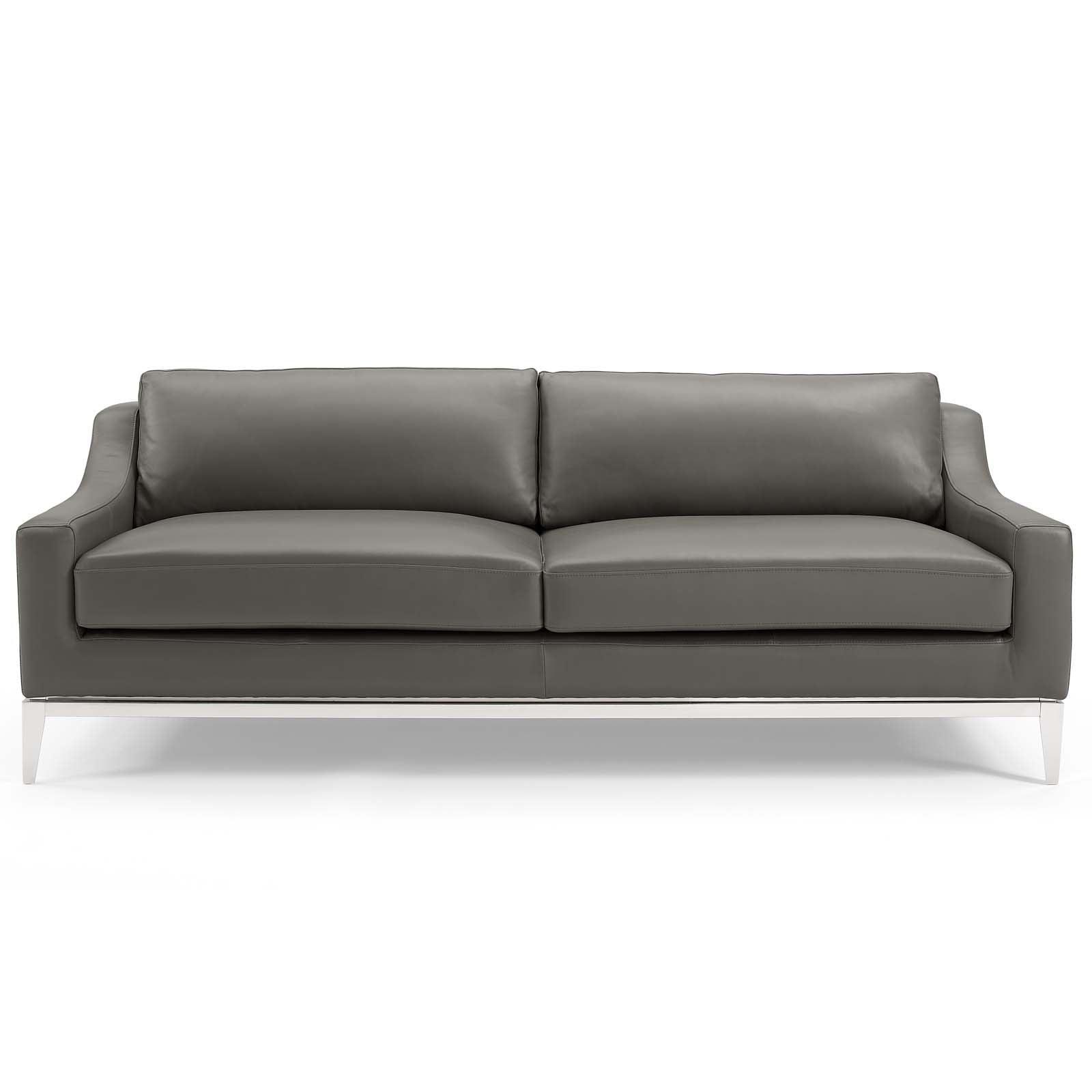 Modway Harness 83.5" Stainless Steel Base Leather Sofa FredCo