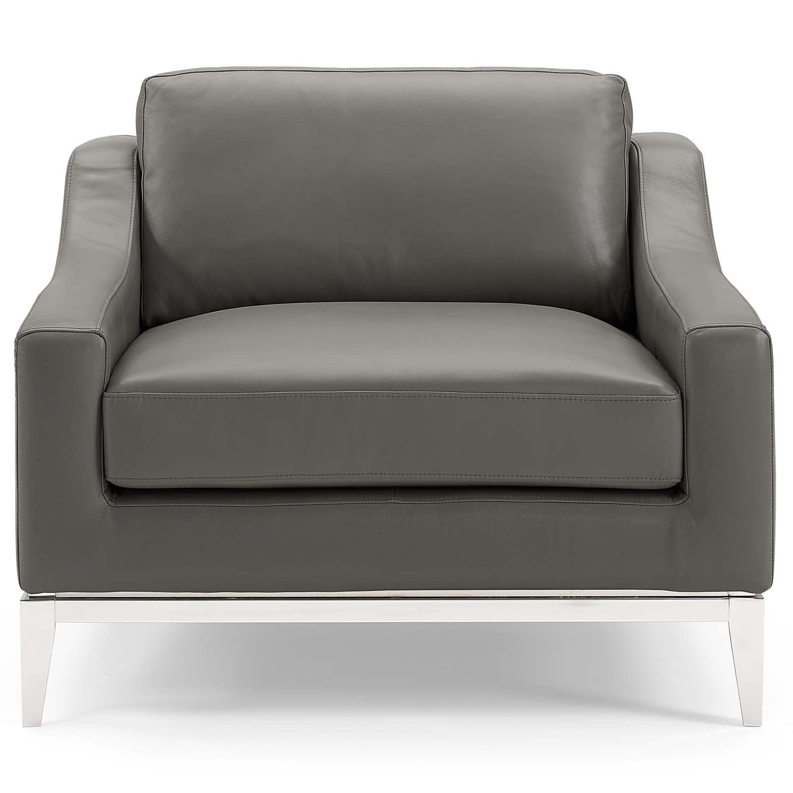 Modway Harness Stainless Steel Base Leather Armchair FredCo