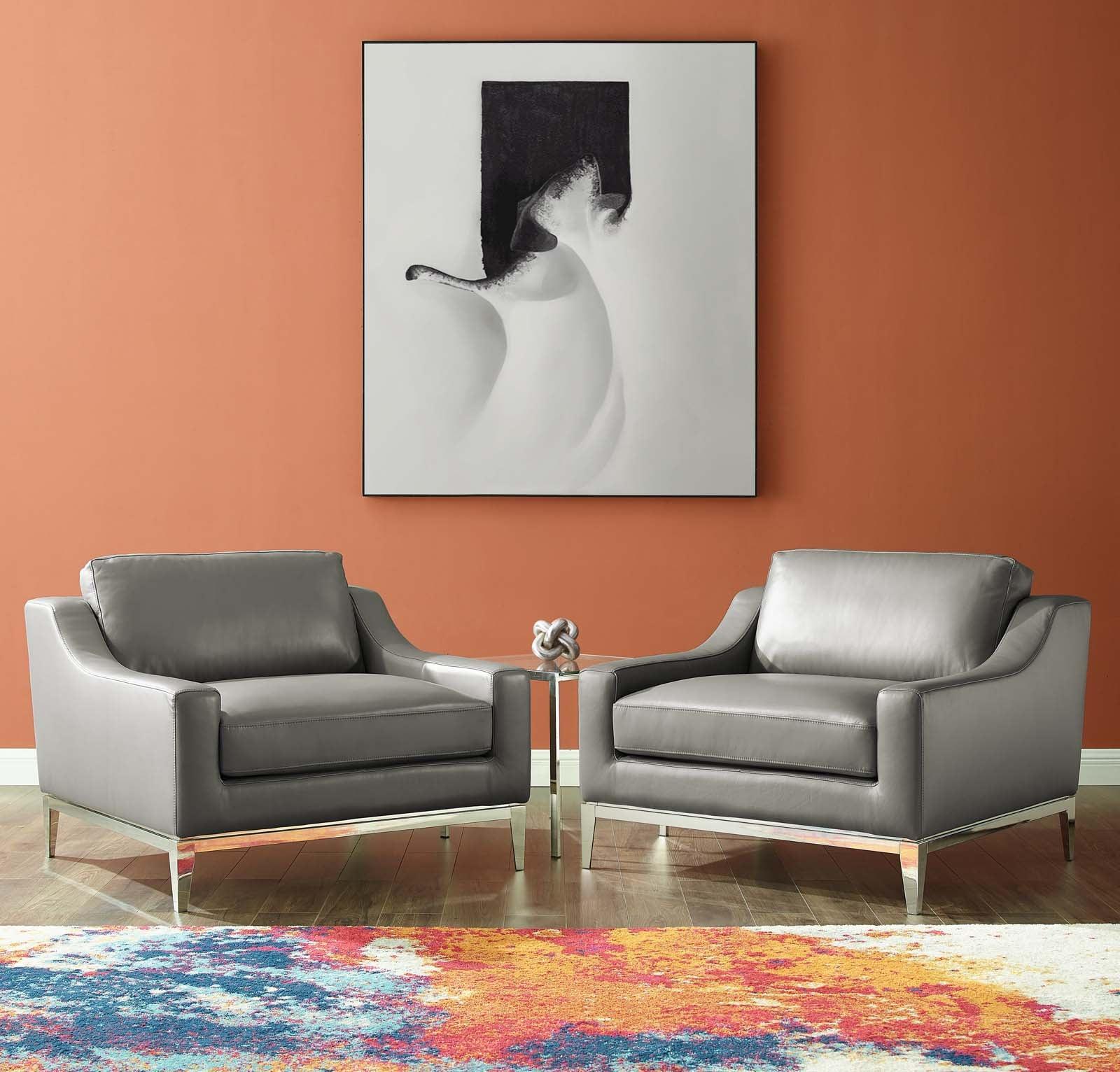Modway Harness Stainless Steel Base Leather Armchair Set of 2 FredCo