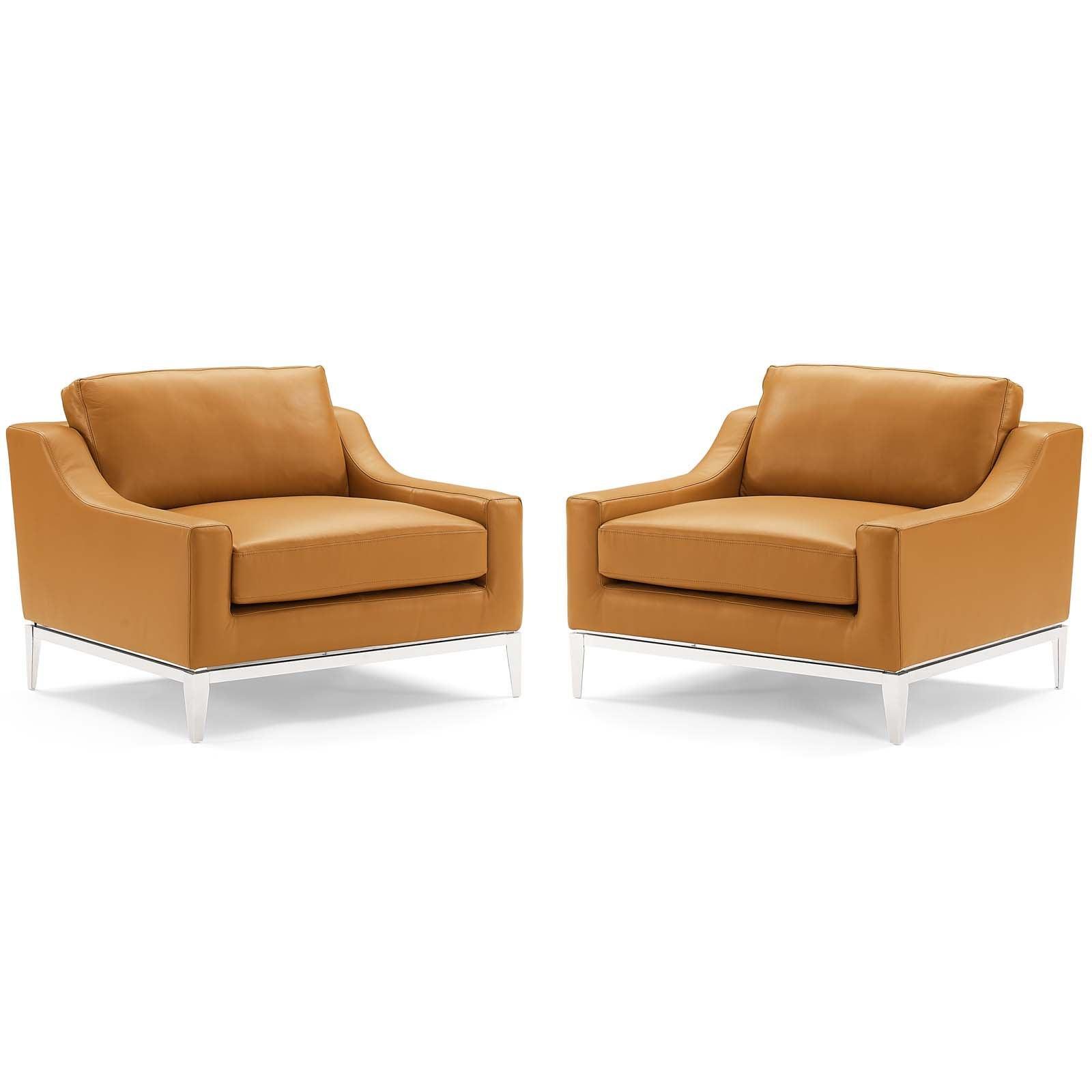 Modway Harness Stainless Steel Base Leather Armchair Set of 2 FredCo
