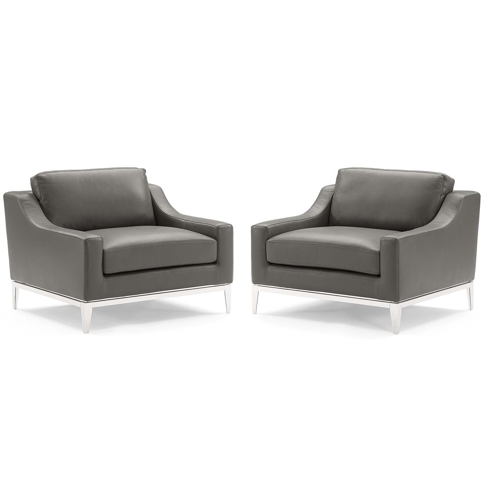 Modway Harness Stainless Steel Base Leather Armchair Set of 2 FredCo