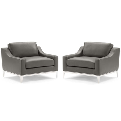 Modway Harness Stainless Steel Base Leather Armchair Set of 2 FredCo