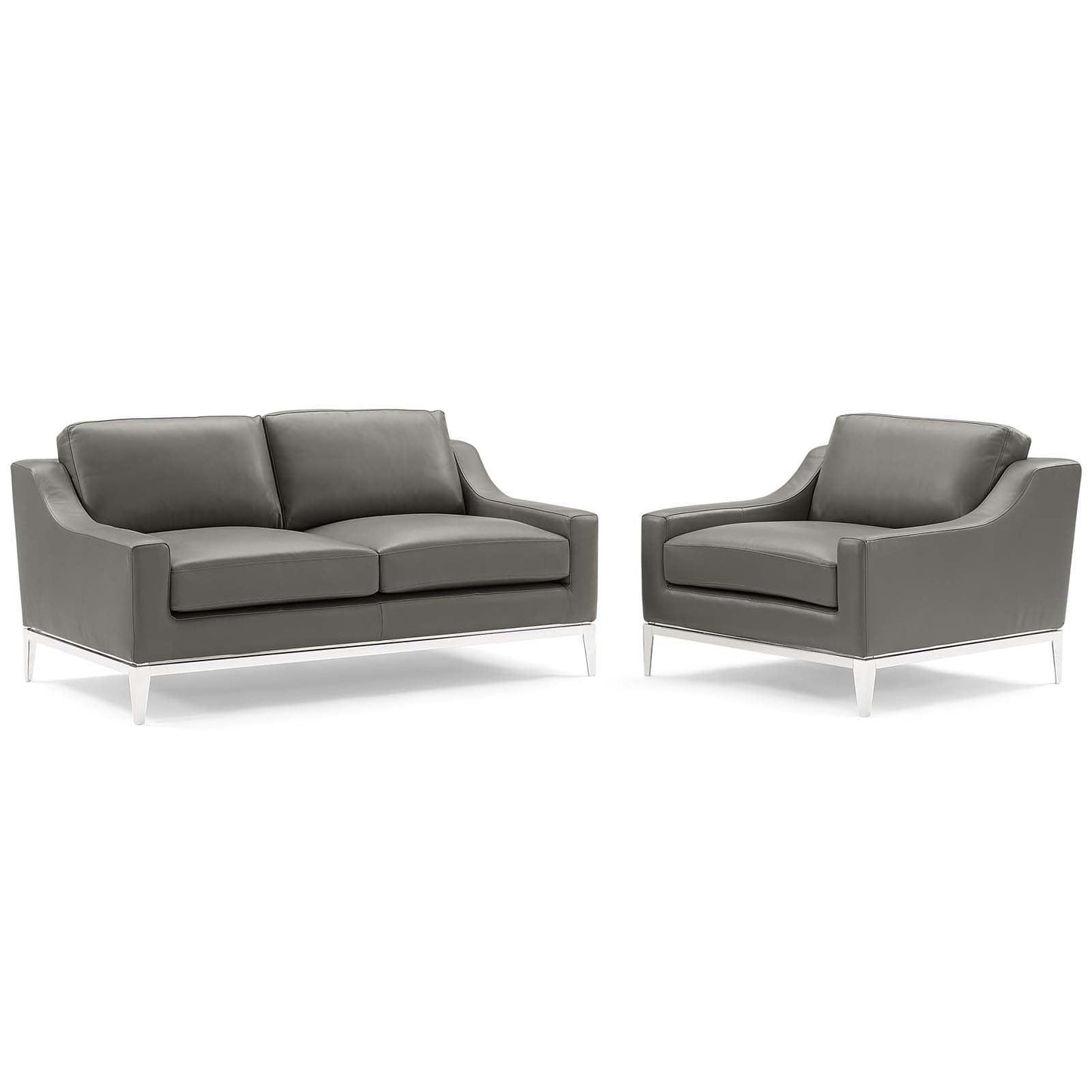 Modway Harness Stainless Steel Base Leather Loveseat & Armchair Set FredCo