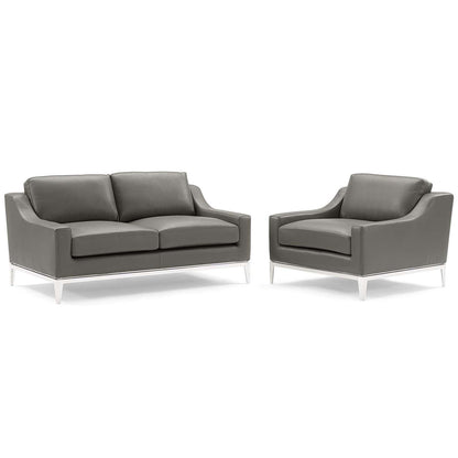 Modway Harness Stainless Steel Base Leather Loveseat & Armchair Set FredCo