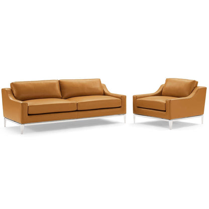 Modway Harness Stainless Steel Base Leather Sofa & Armchair Set FredCo