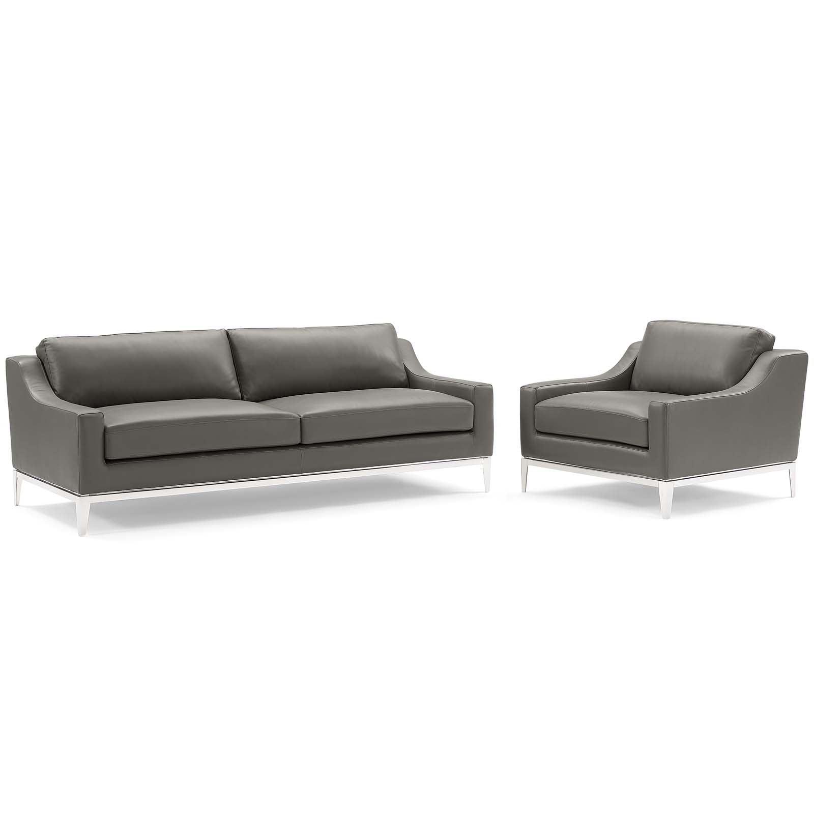 Modway Harness Stainless Steel Base Leather Sofa & Armchair Set FredCo