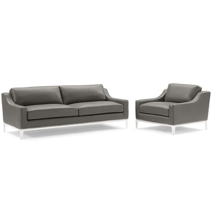 Modway Harness Stainless Steel Base Leather Sofa & Armchair Set FredCo
