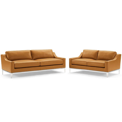 Modway Harness Stainless Steel Base Leather Sofa and Loveseat Set FredCo