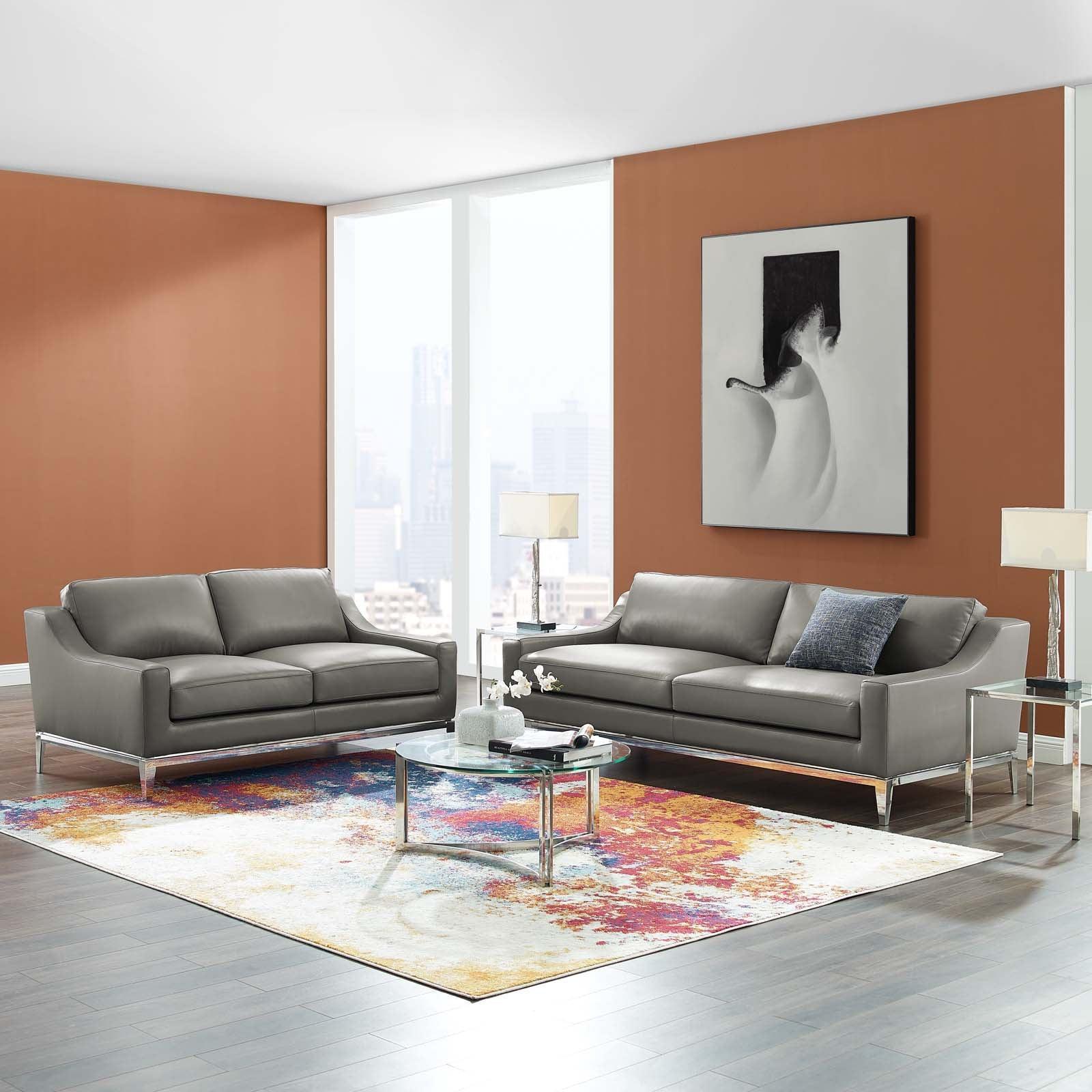 Modway Harness Stainless Steel Base Leather Sofa and Loveseat Set FredCo