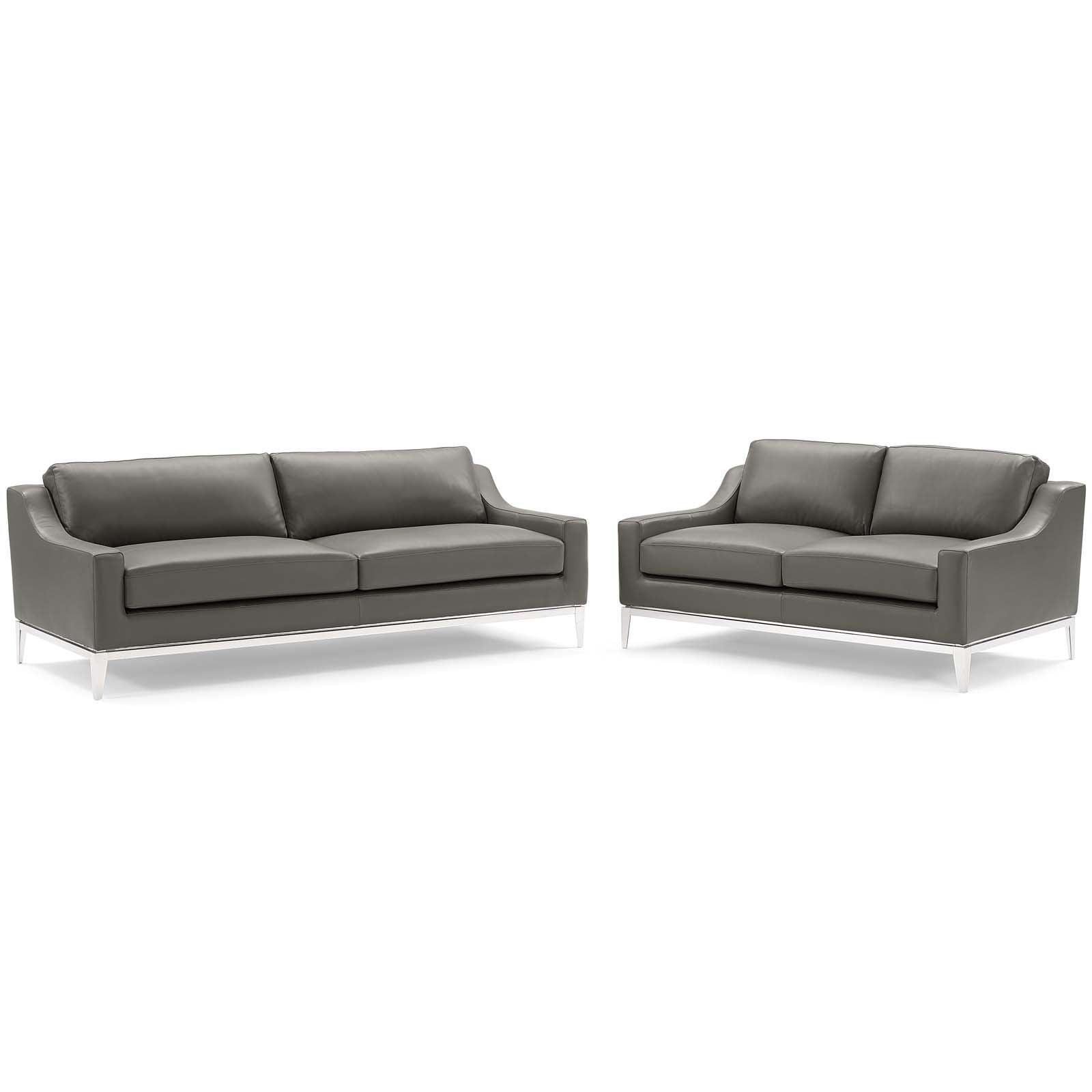 Modway Harness Stainless Steel Base Leather Sofa and Loveseat Set FredCo