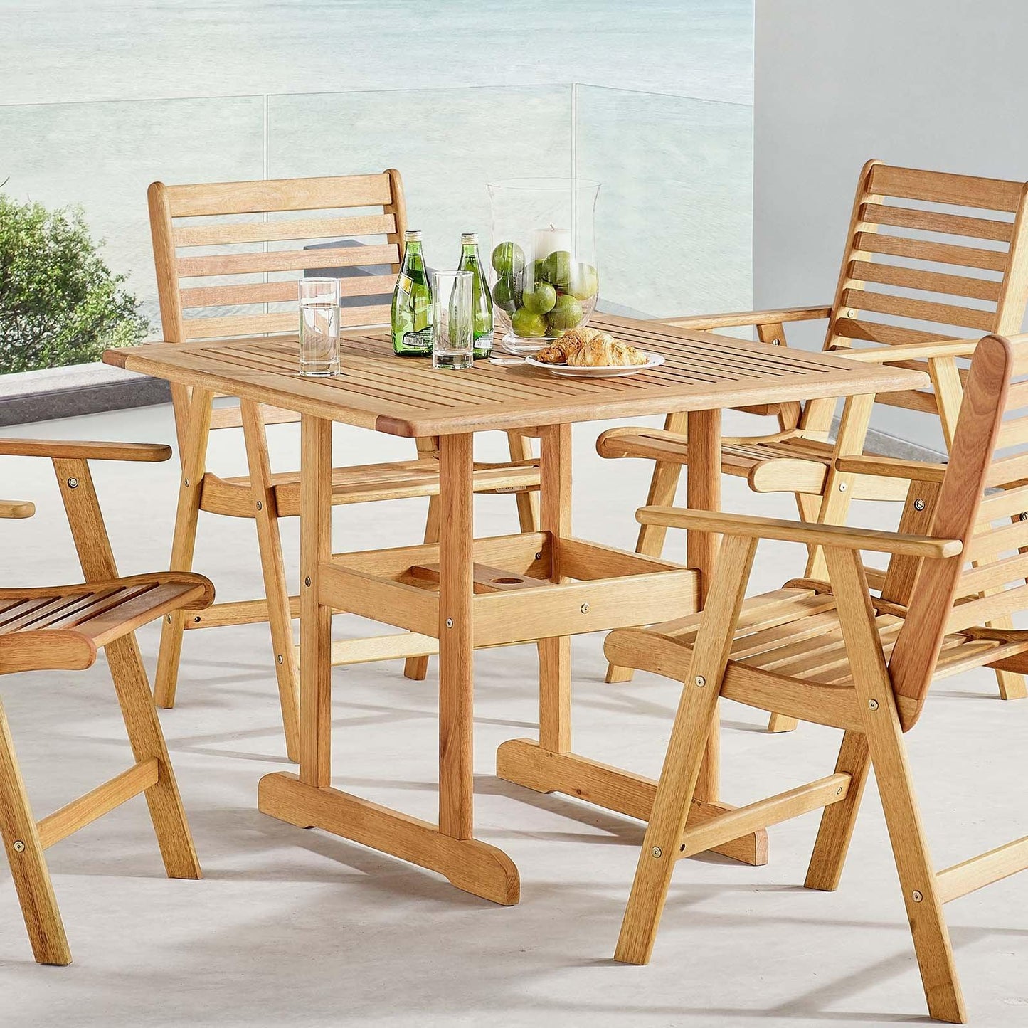 Modway Hatteras 36" Square Outdoor Patio Eucalyptus Wood Dining Table FredCo