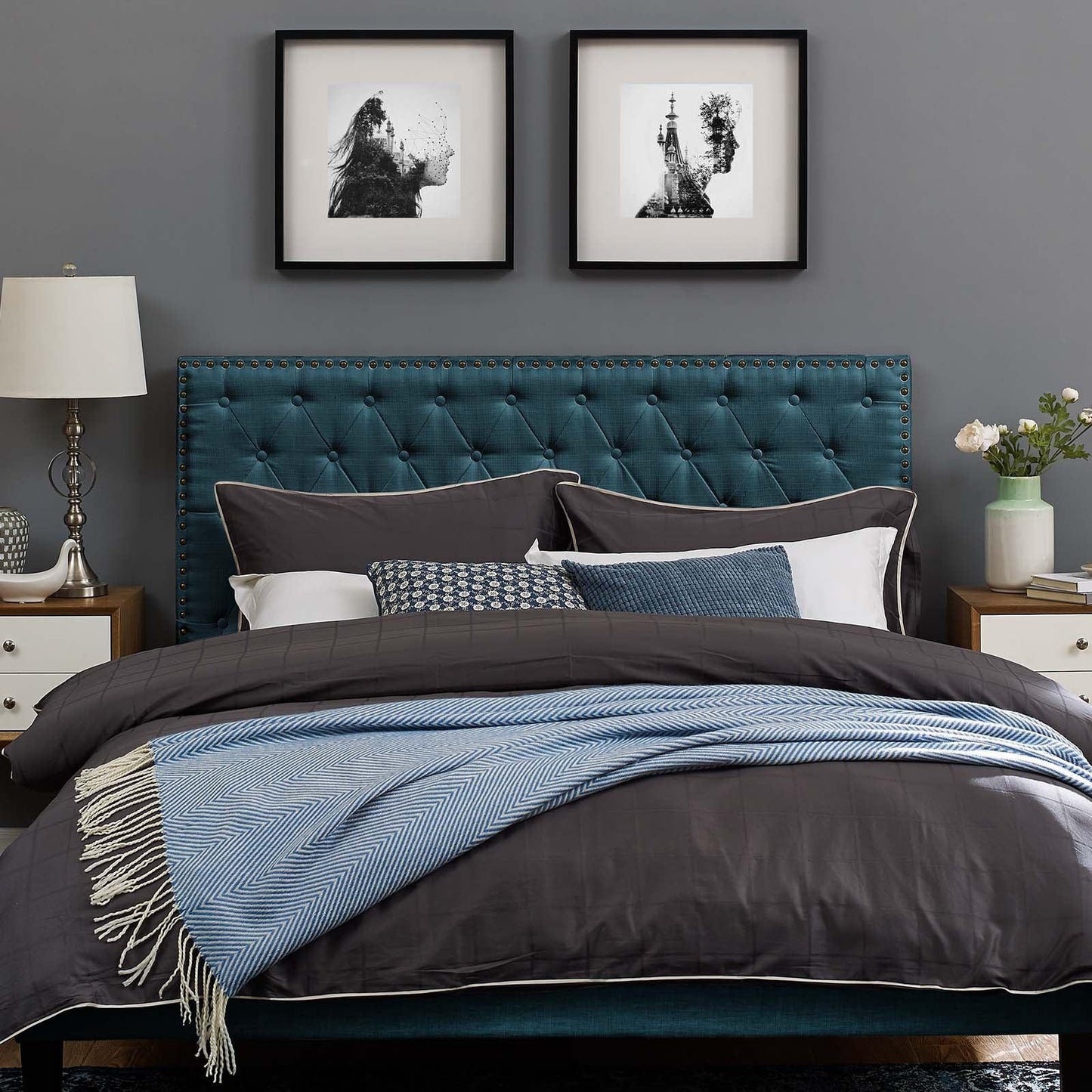 Modway Helena Tufted Twin Upholstered Linen Fabric Headboard FredCo