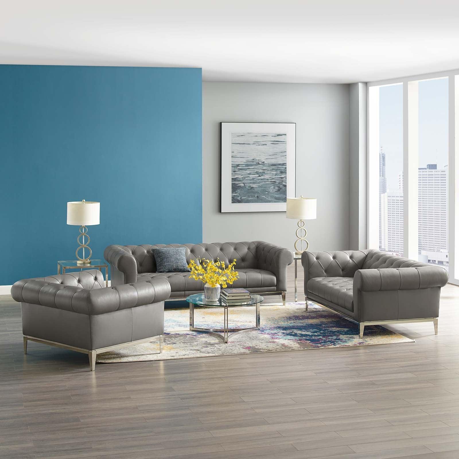 Modway Idyll 3 Piece Upholstered Leather Set FredCo