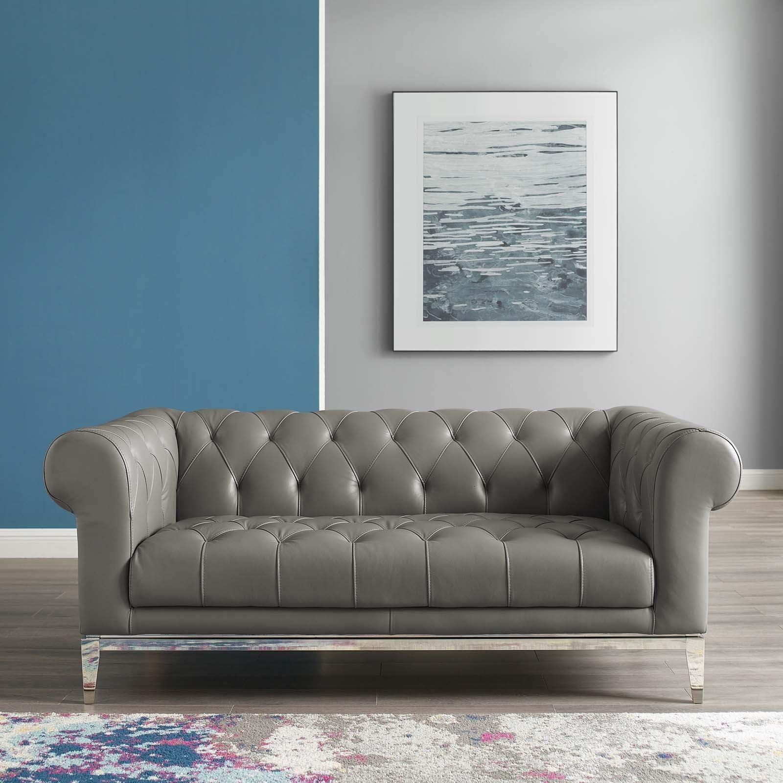 Modway Idyll Tufted Button Upholstered Leather Chesterfield Loveseat FredCo