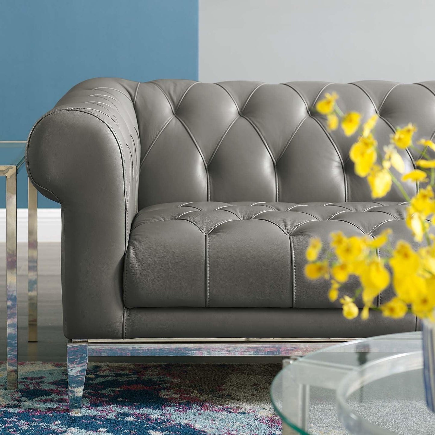 Modway Idyll Tufted Button Upholstered Leather Chesterfield Loveseat FredCo