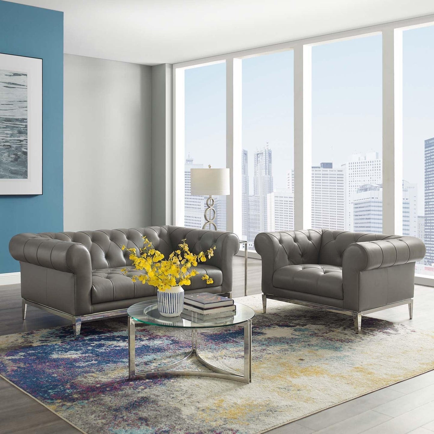Modway Idyll Tufted Upholstered Leather Loveseat and Armchair FredCo