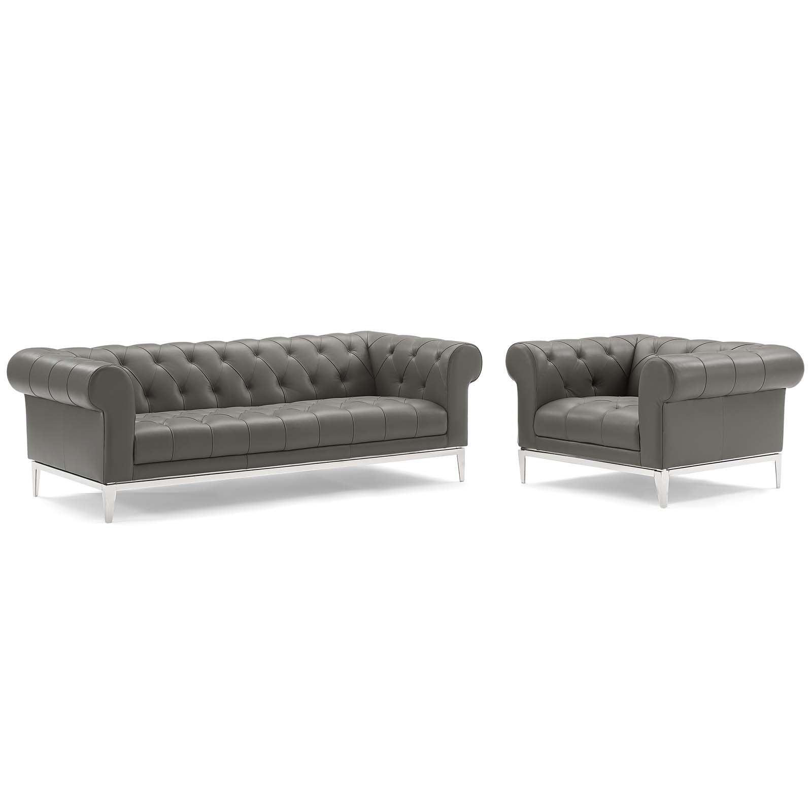 Modway Idyll Tufted Upholstered Leather Sofa and Armchair Set FredCo