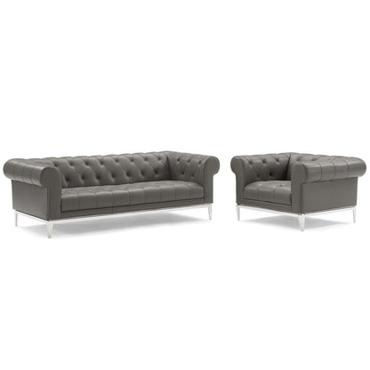 Modway Idyll Tufted Upholstered Leather Sofa and Armchair Set FredCo