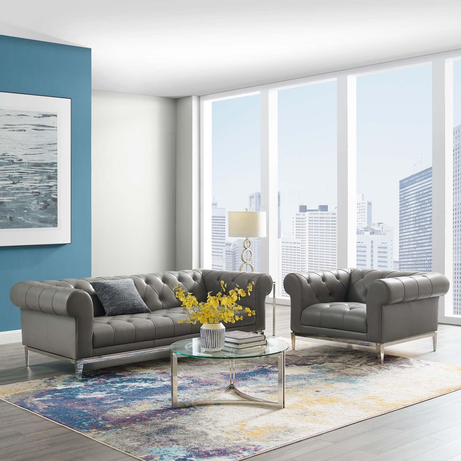 Modway Idyll Tufted Upholstered Leather Sofa and Armchair Set FredCo