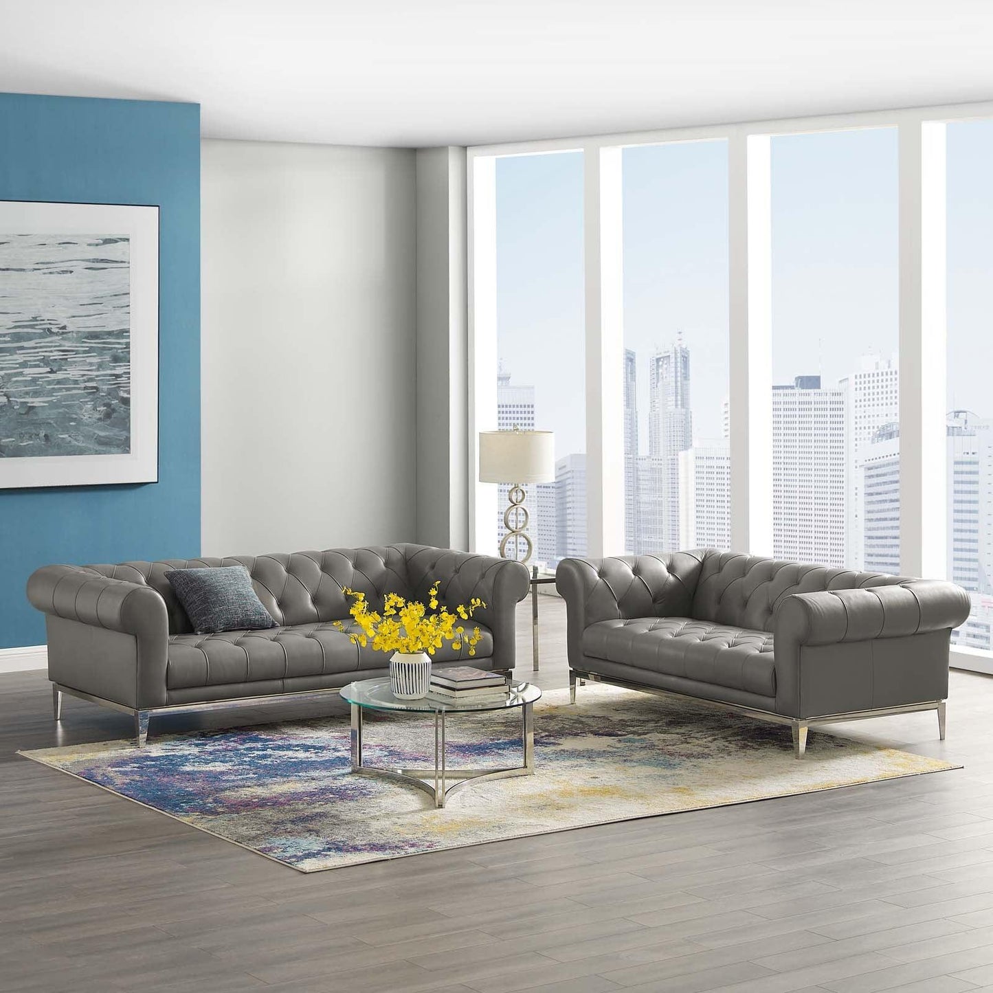 Modway Idyll Tufted Upholstered Leather Sofa and Loveseat Set FredCo
