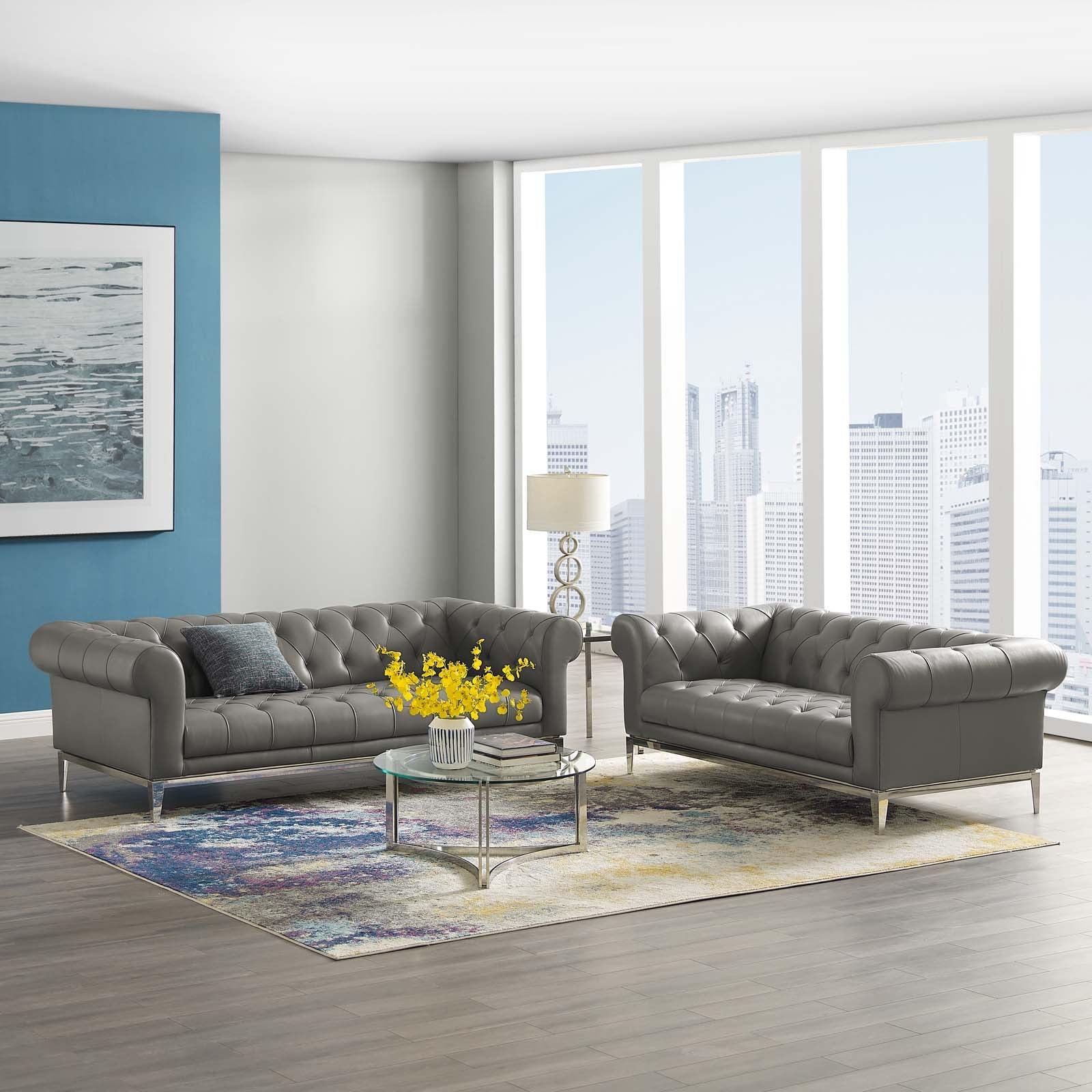 Modway Idyll Tufted Upholstered Leather Sofa and Loveseat Set FredCo