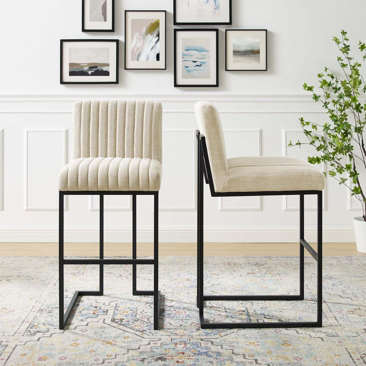 Modway Indulge Channel Tufted Fabric Bar Stools FredCo