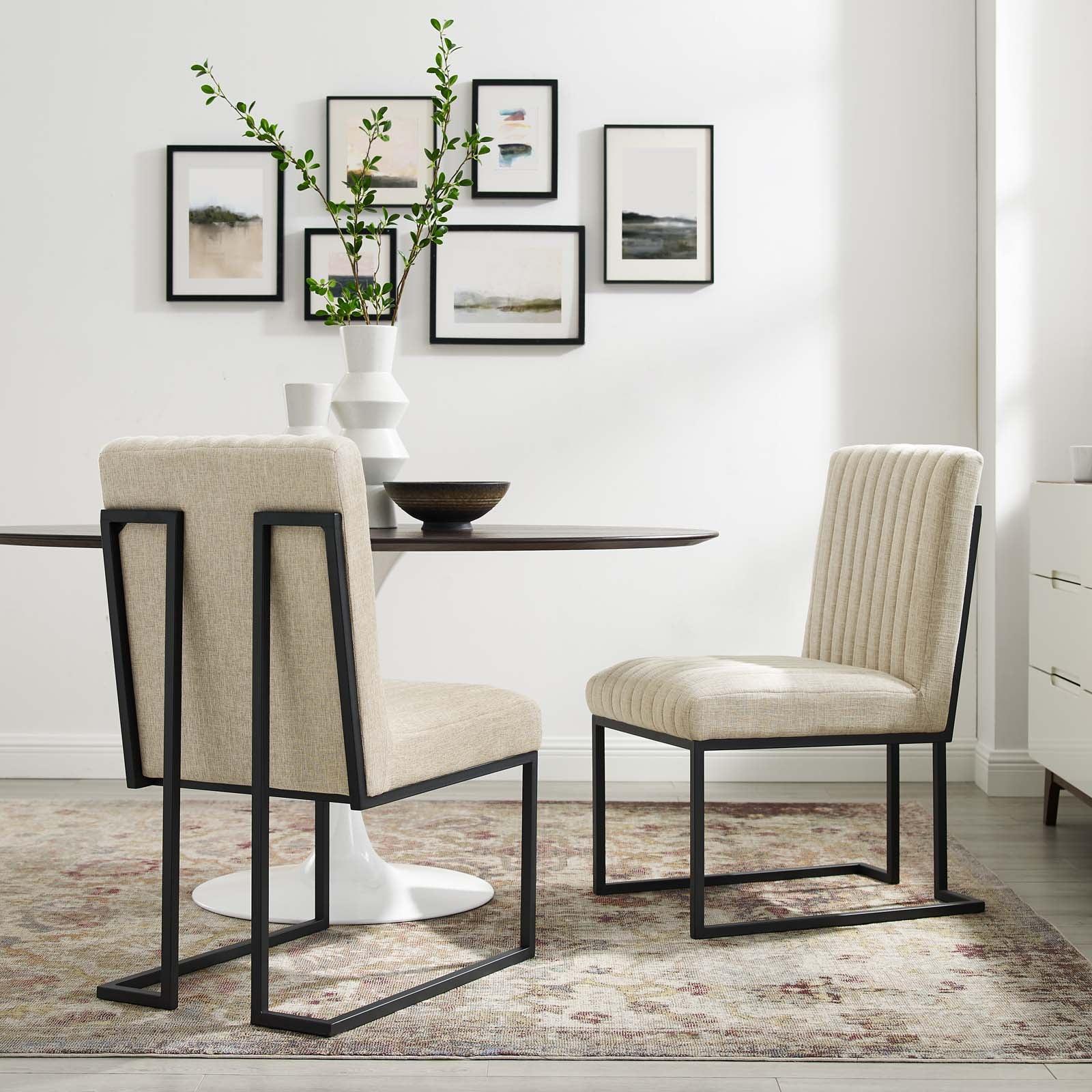 Modway Indulge Channel Tufted Fabric Dining Chairs - Set of 2 FredCo