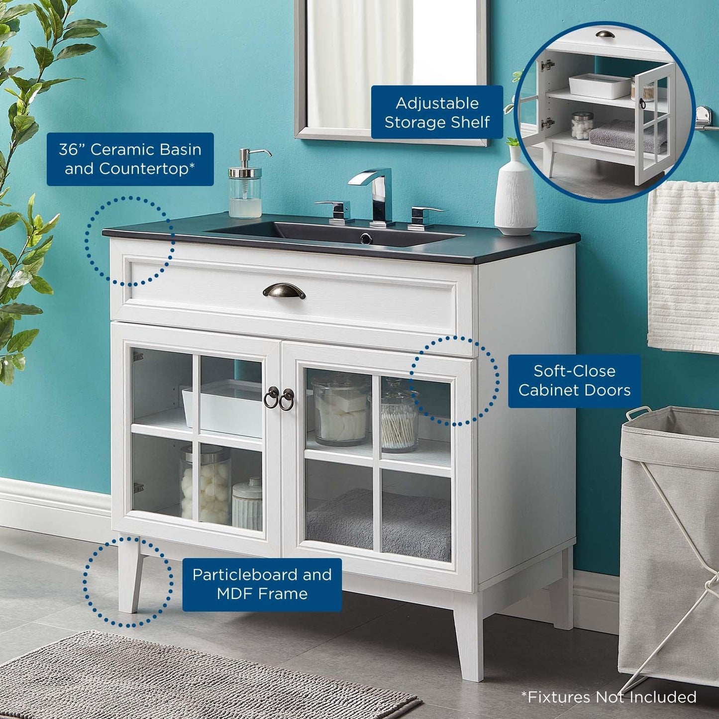 Modway Isle 36" Bathroom Vanity Cabinet EEI-5478-WHI-BLK FredCo