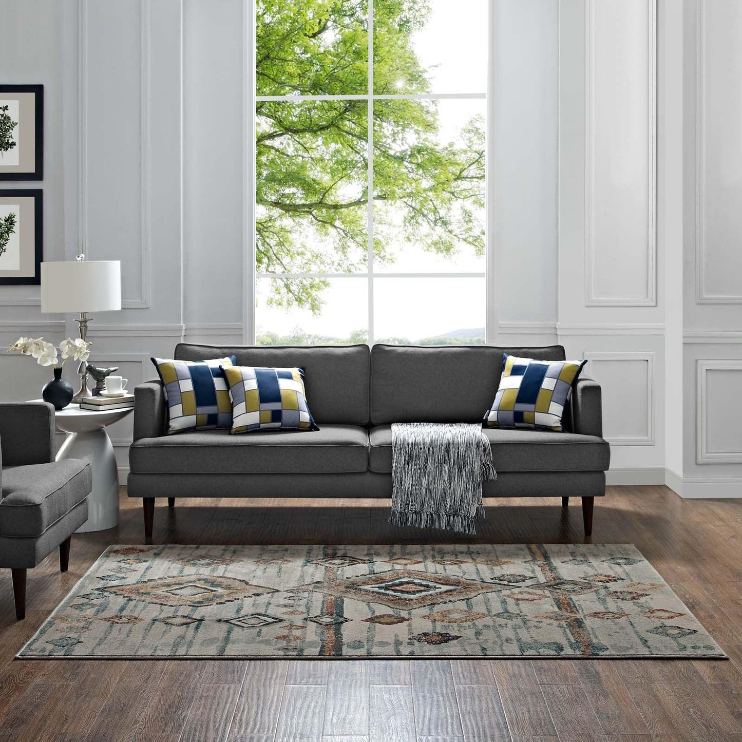 Modway Jenica Distressed Moroccan Tribal Abstract Diamond Area Rug FredCo