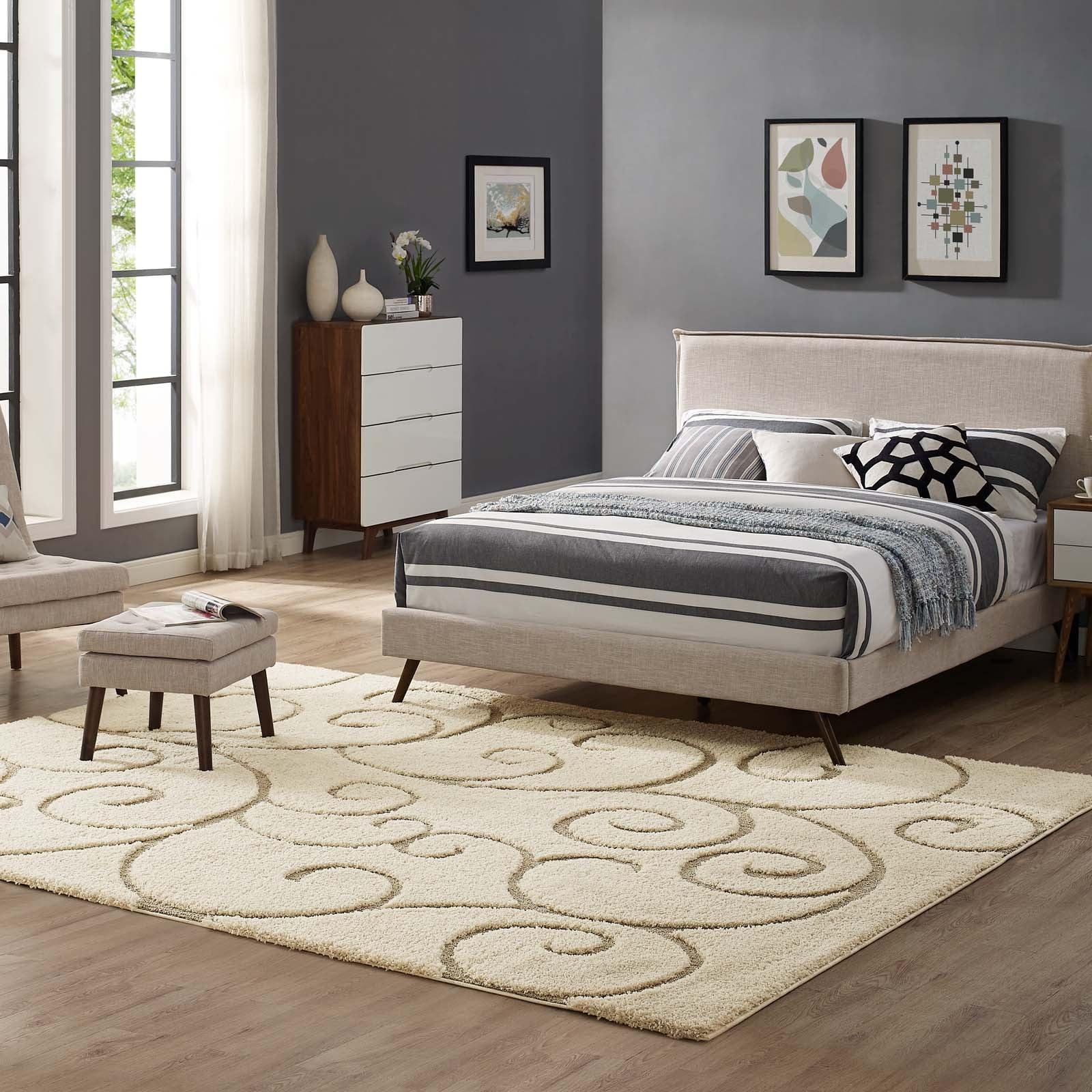 Modway Jubilant Burgeon Scrolling Vine Shag Area Rug FredCo