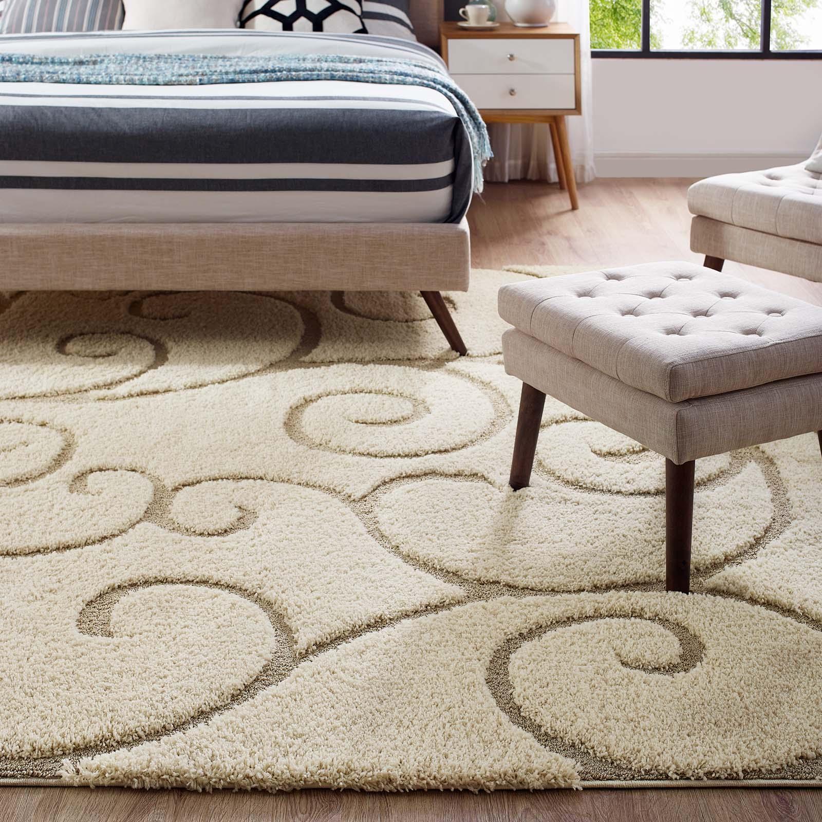Modway Jubilant Burgeon Scrolling Vine Shag Area Rug FredCo