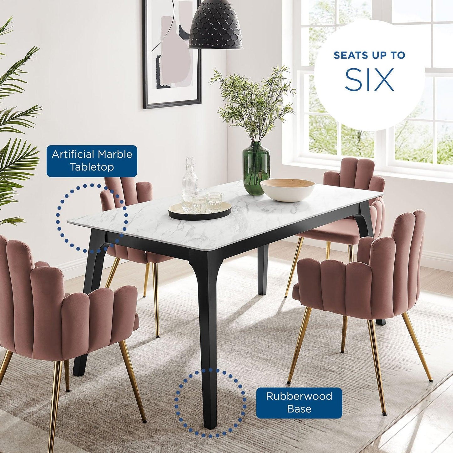 Modway Juxtapose 63" Rectangular Performance Artificial Marble Dining Table FredCo