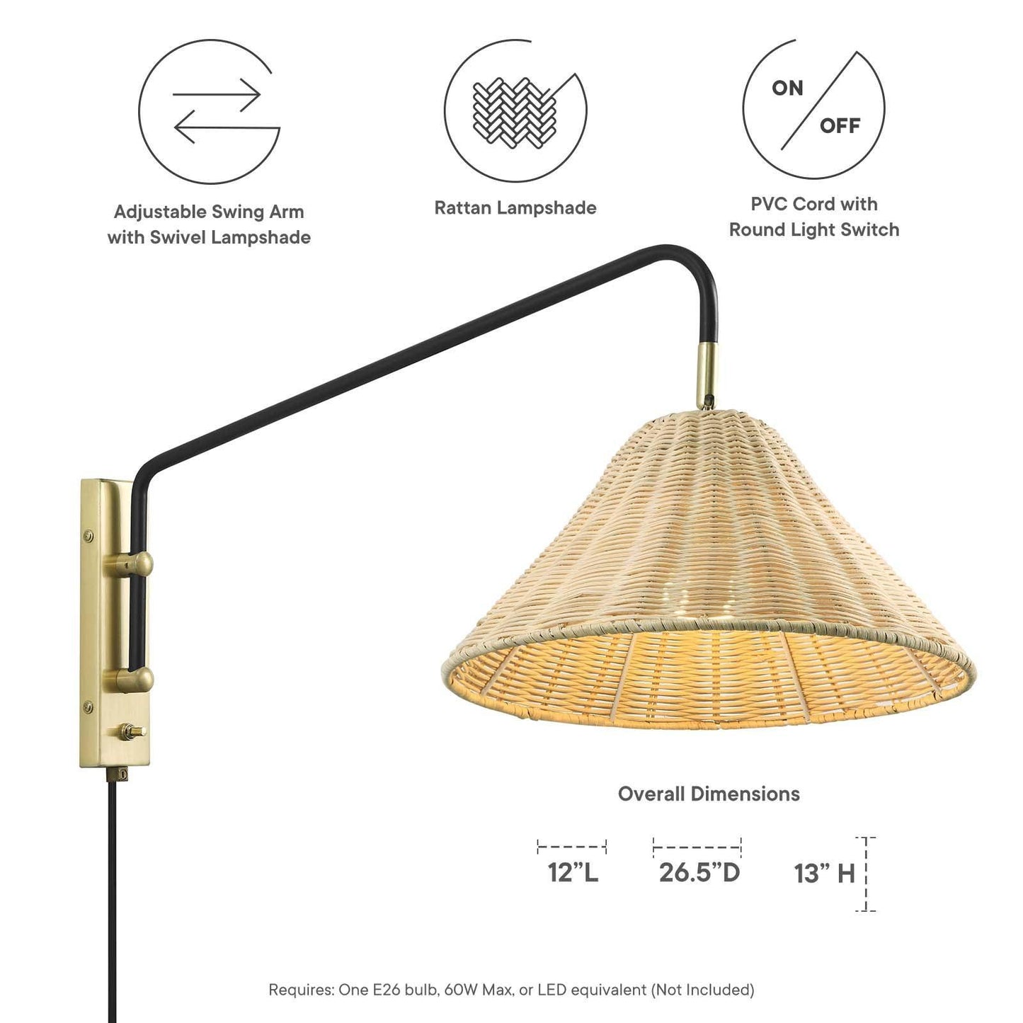 Modway Keala Rattan Wall Sconce, EEI-6255 FredCo