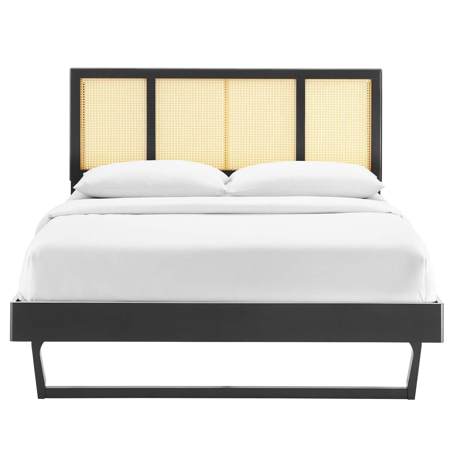 Modway Kelsea Cane and Wood Full Platform Bed With Angular Legs FredCo