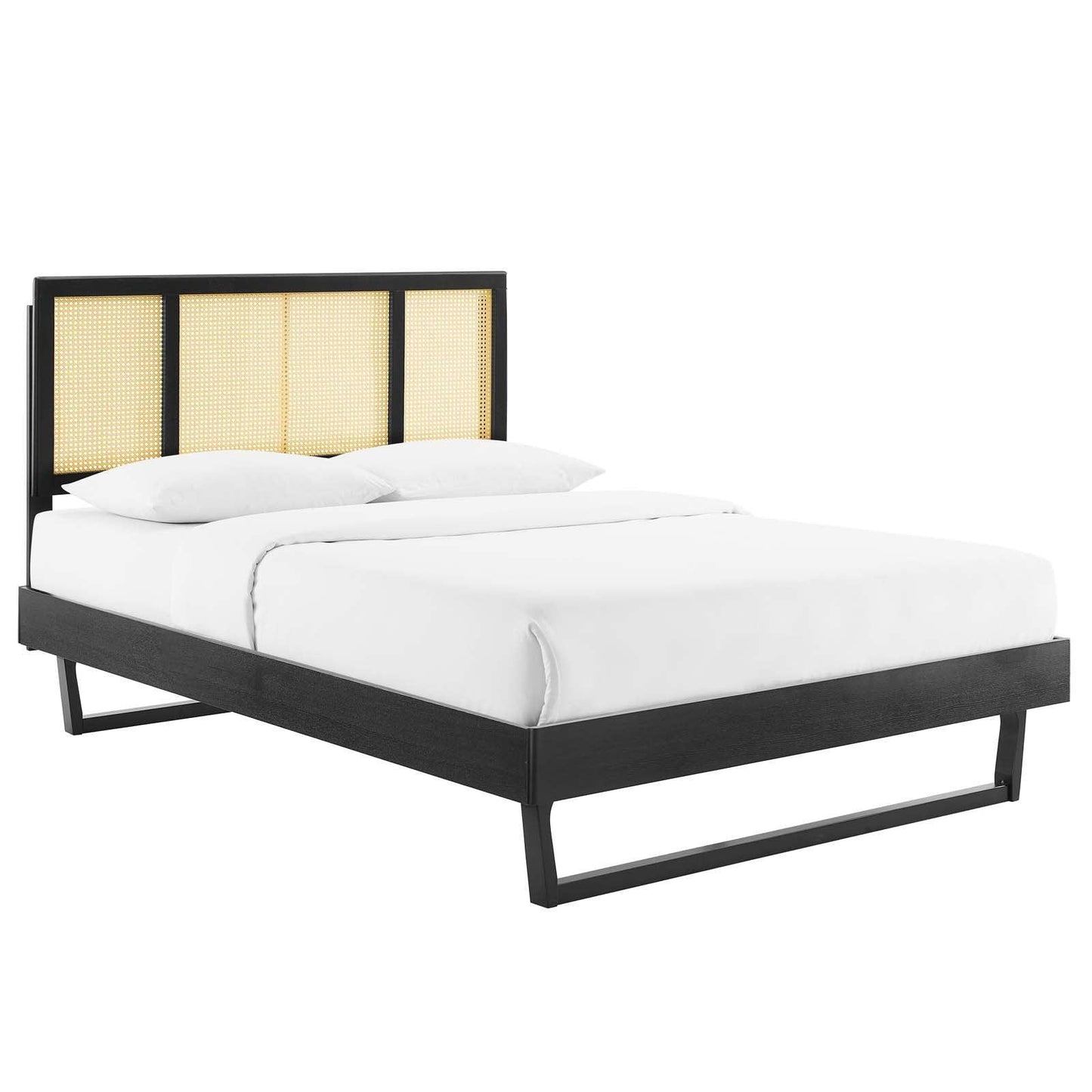 Modway Kelsea Cane and Wood Full Platform Bed With Angular Legs FredCo