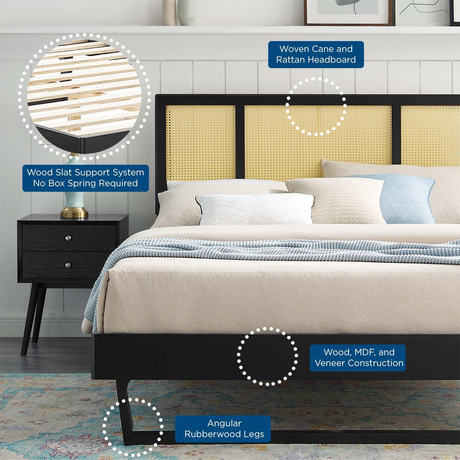 Modway Kelsea Cane and Wood Full Platform Bed With Angular Legs FredCo