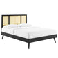 Modway Kelsea Cane and Wood Full Platform Bed With Splayed Legs FredCo